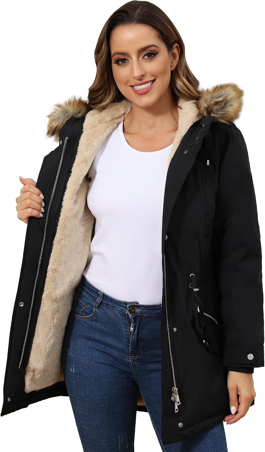 Women's Winter Coats Fleece Lined Parka Jacket Hooded Long Winter Warm Parka Coat with Pockets-TACTILEFABLE