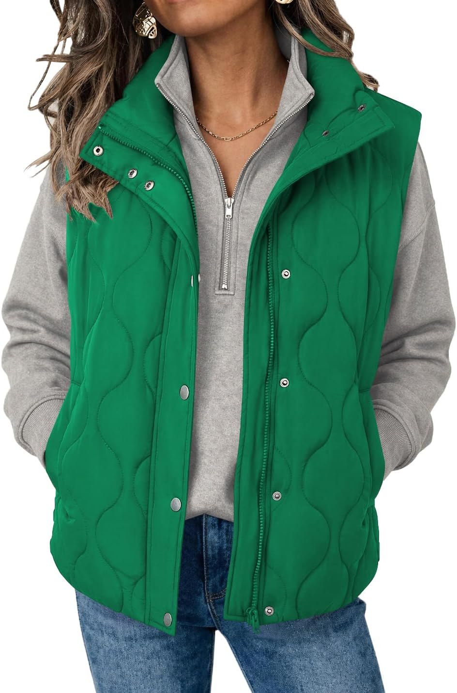 Women Oversized Puffer Vest Stand Collar Zip Up Sleeveless Outerwear-Tactilefable