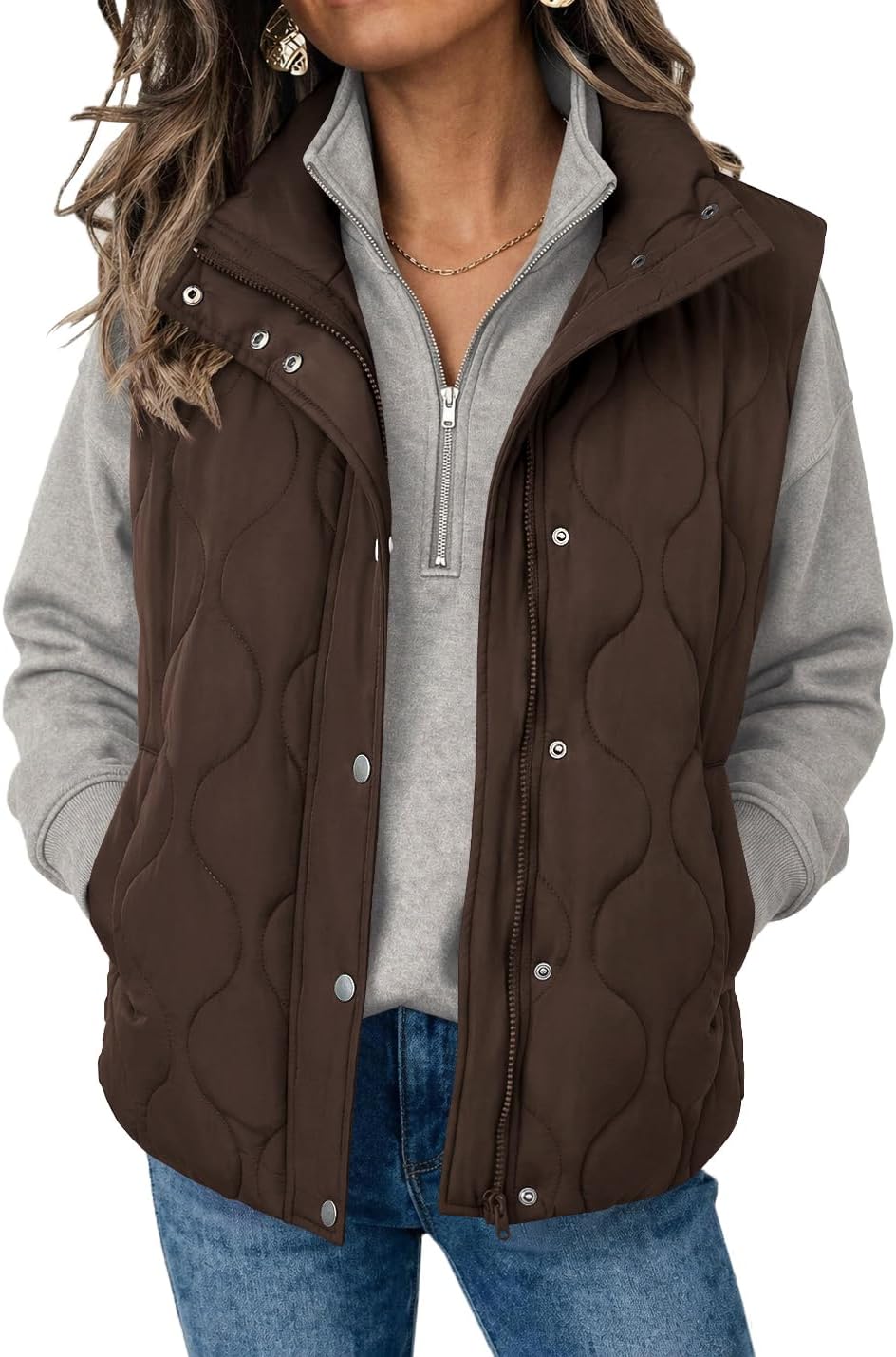 Women Oversized Puffer Vest Stand Collar Zip Up Sleeveless Outerwear-Tactilefable