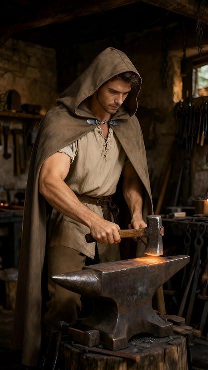 Medieval Cloak with Hood, Renaissance Halloween Hooded Cape-Tactilefable
