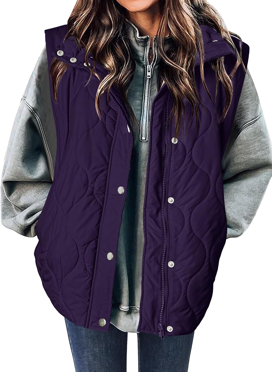 Women Oversized Puffer Vest Stand Collar Zip Up Sleeveless Outerwear-Tactilefable