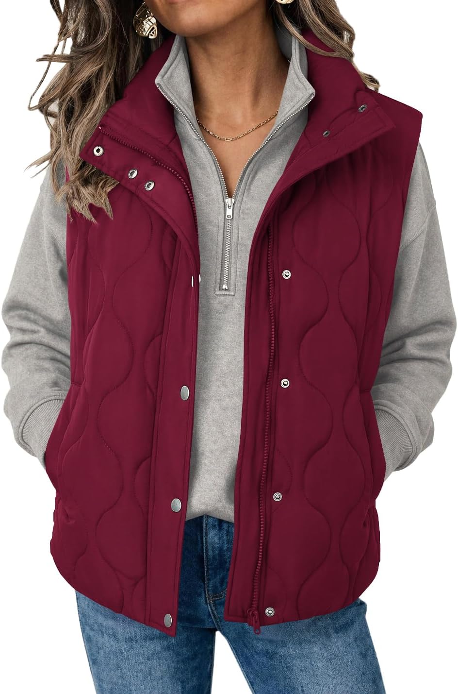 Women Oversized Puffer Vest Stand Collar Zip Up Sleeveless Outerwear-Tactilefable