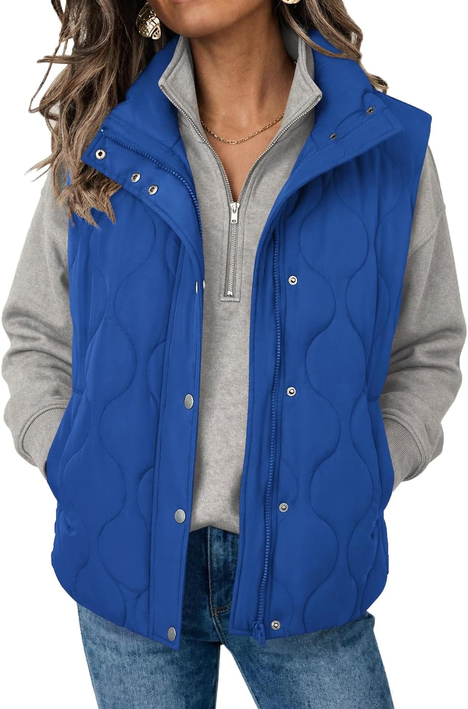 Women Oversized Puffer Vest Stand Collar Zip Up Sleeveless Outerwear-Tactilefable