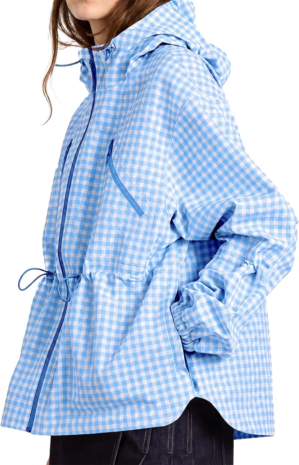 Womens Rain Jacket Waterproof Plaid Raincoat Hooded Windbreaker-Tactilefable