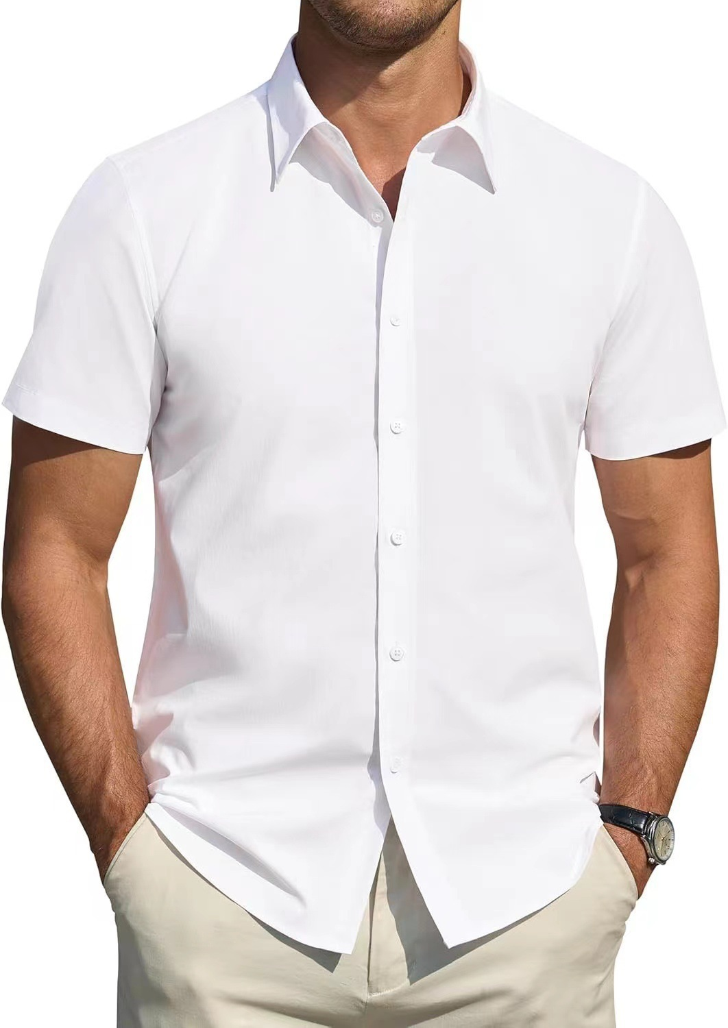 Boxy Fit Linen Blend Short Sleeve Shirt in White