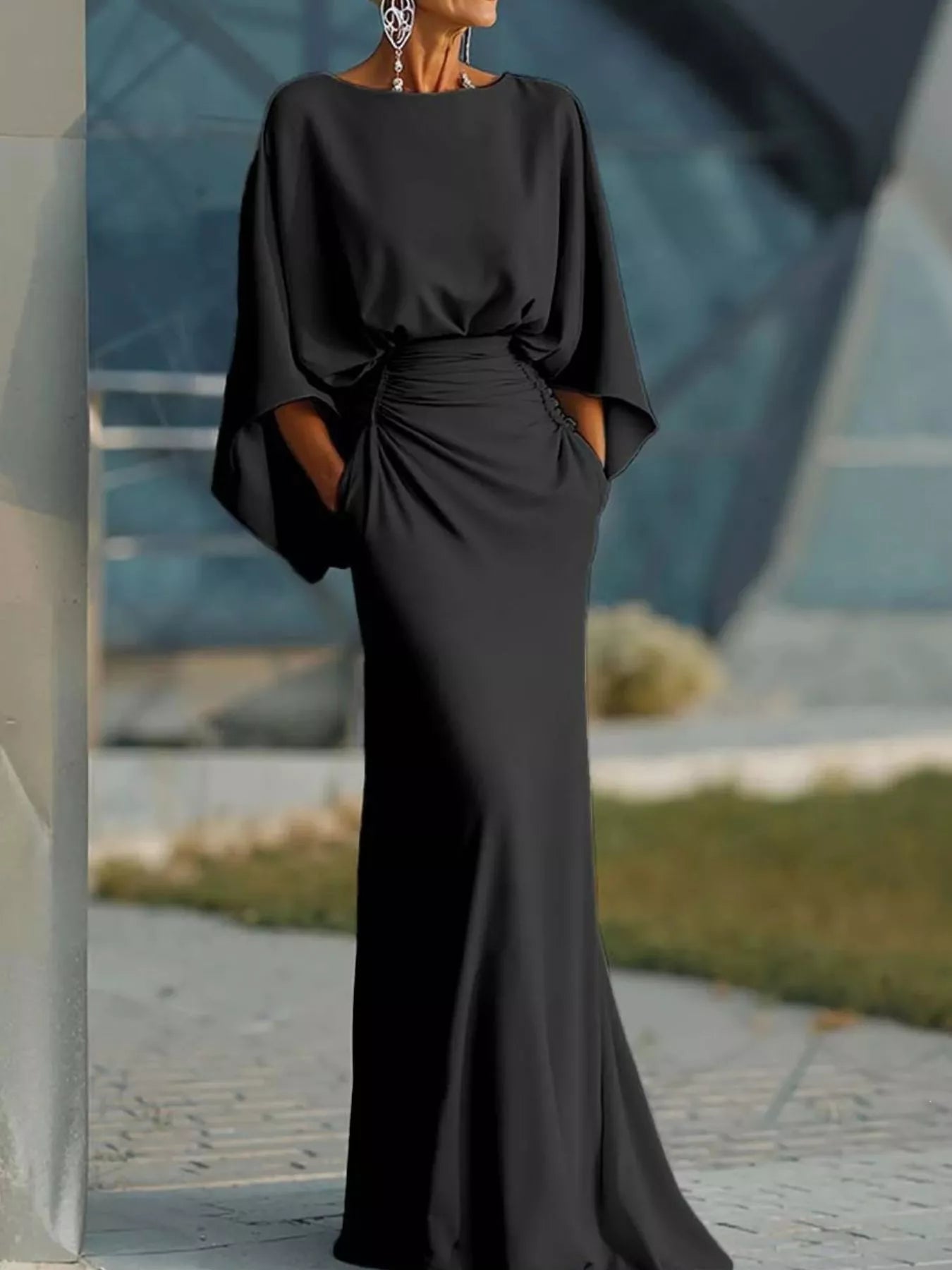 Batwing Ruched Maxi Dress | 6 Colors-Tactilefable