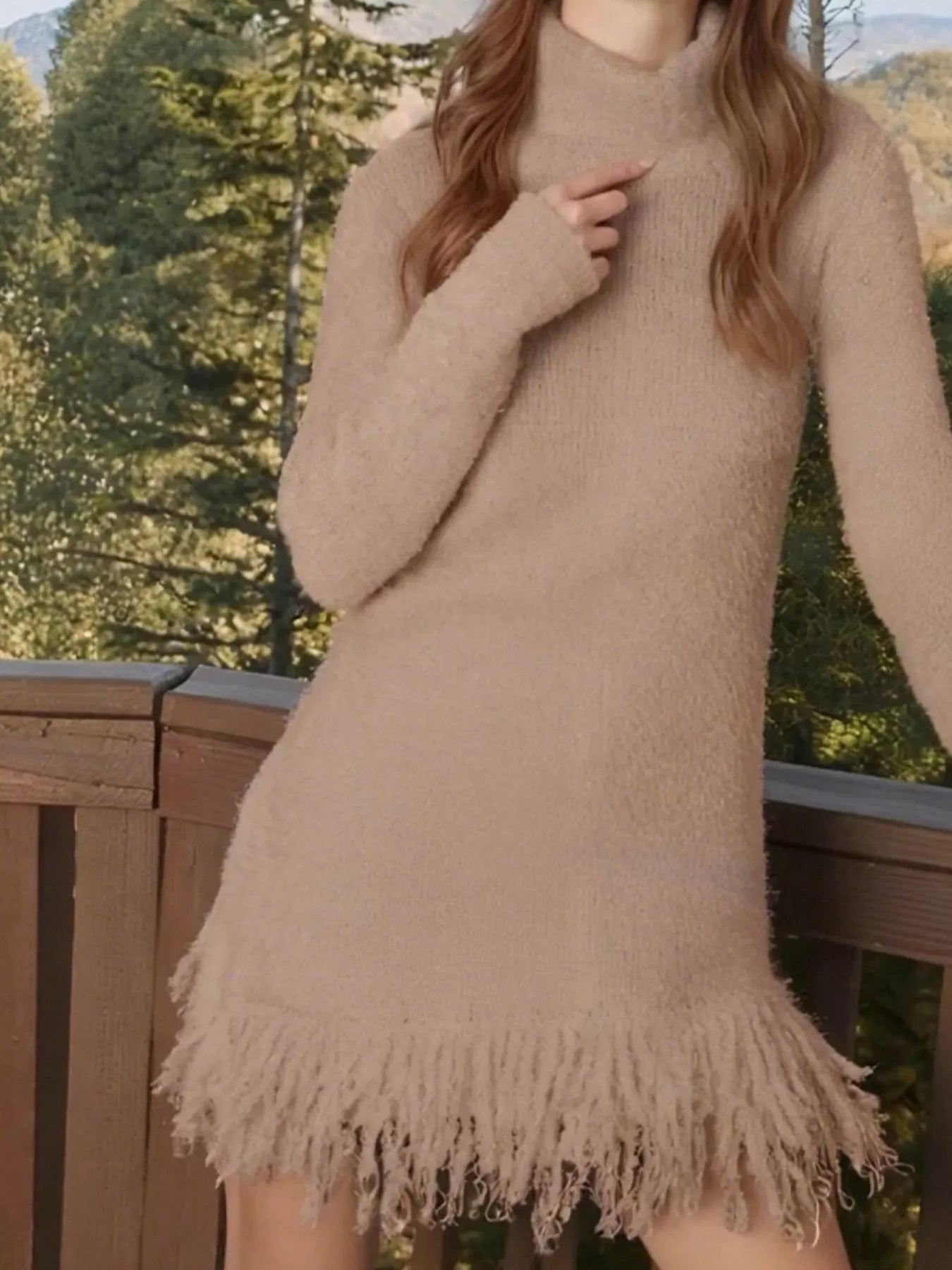 Shimmy Fringe Turtleneck Sweater Dress | 4 Colors-Tactilefable