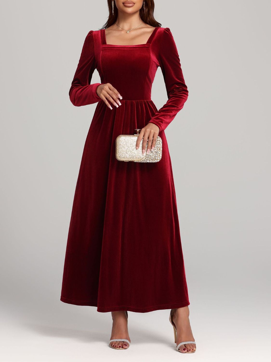 Faerie Velvet Square Neck Long Sleeve Dress | 4 Colors | Poundton-Tactilefable