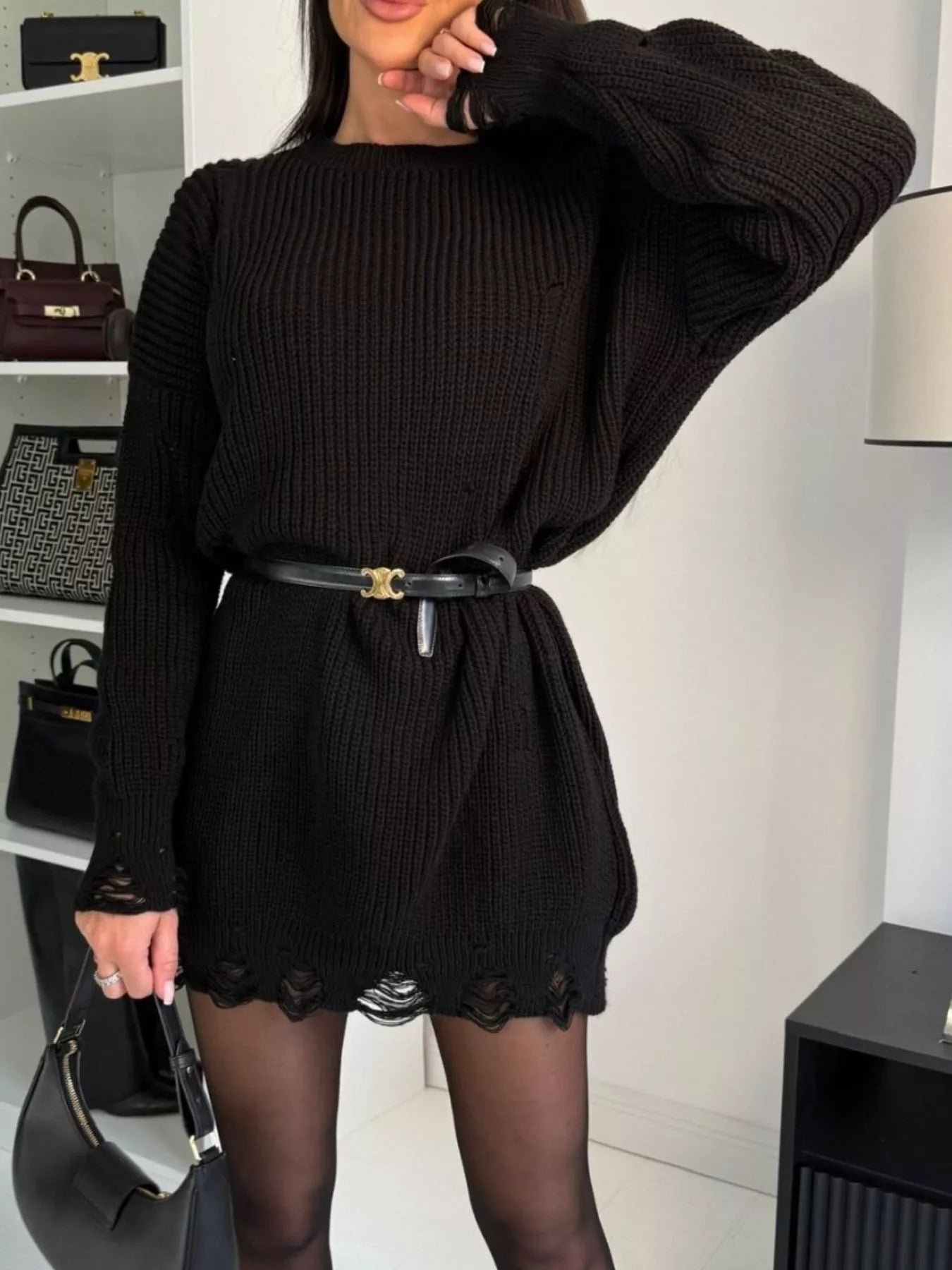 Shred Effect Sweater Dress | 3 Colors-Tactilefable