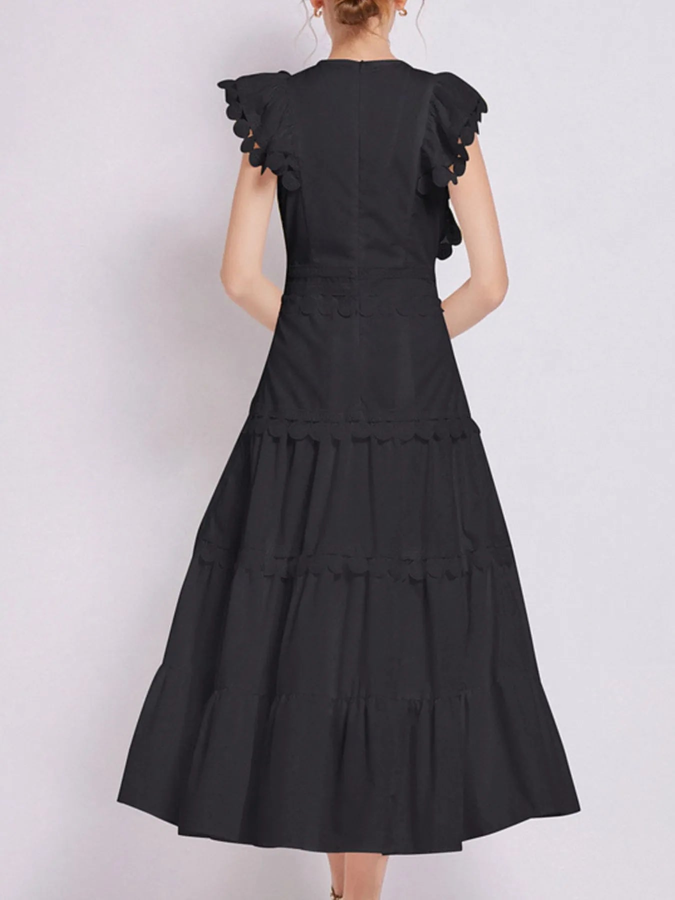 Flutter Sleeve Tiered Maxi Dress with Embroidered Trim | 3 Colors-Tactilefable
