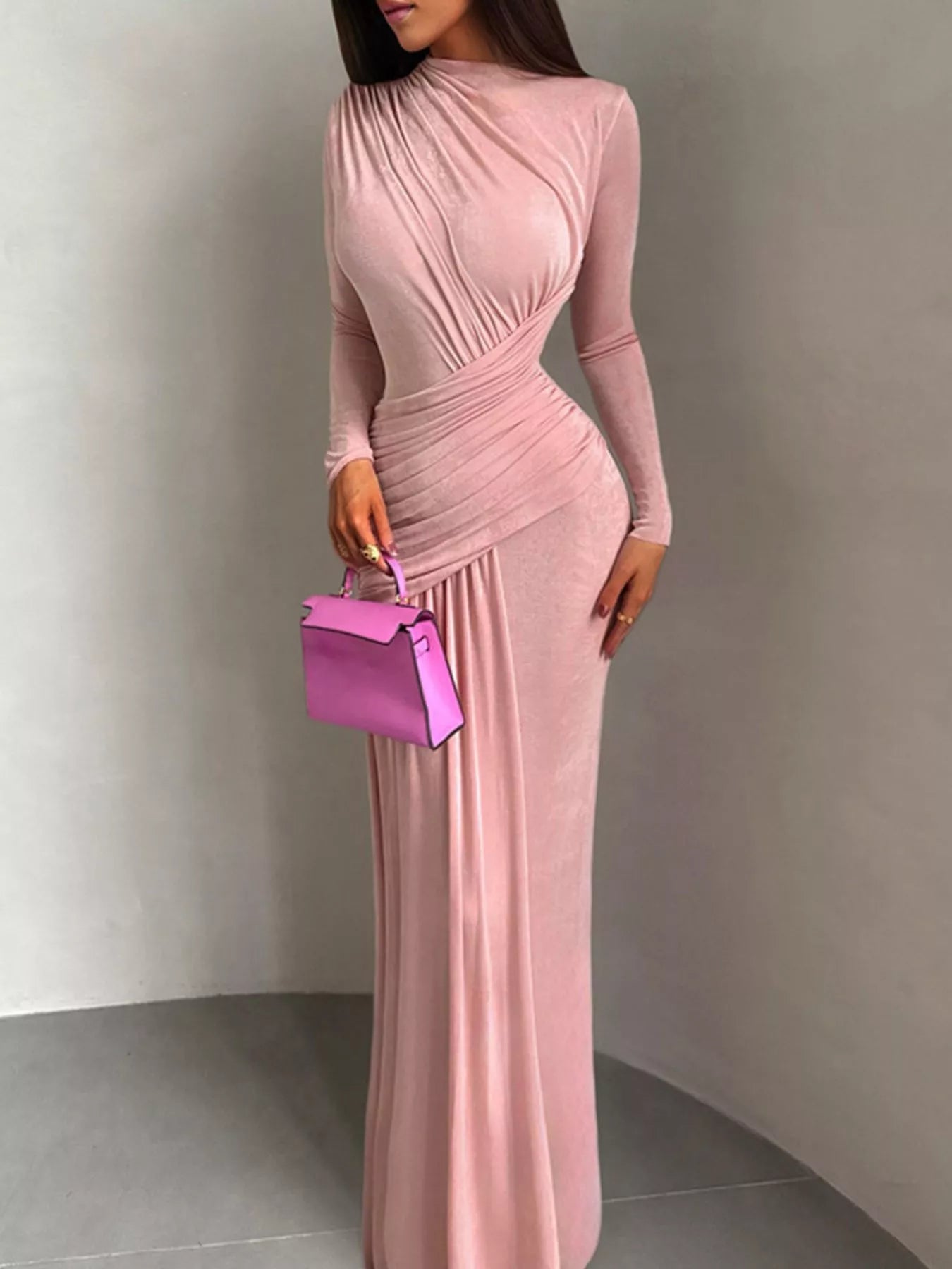 Ruched Long-Sleeve Maxi Dress | 3 Colors-Tactilefable