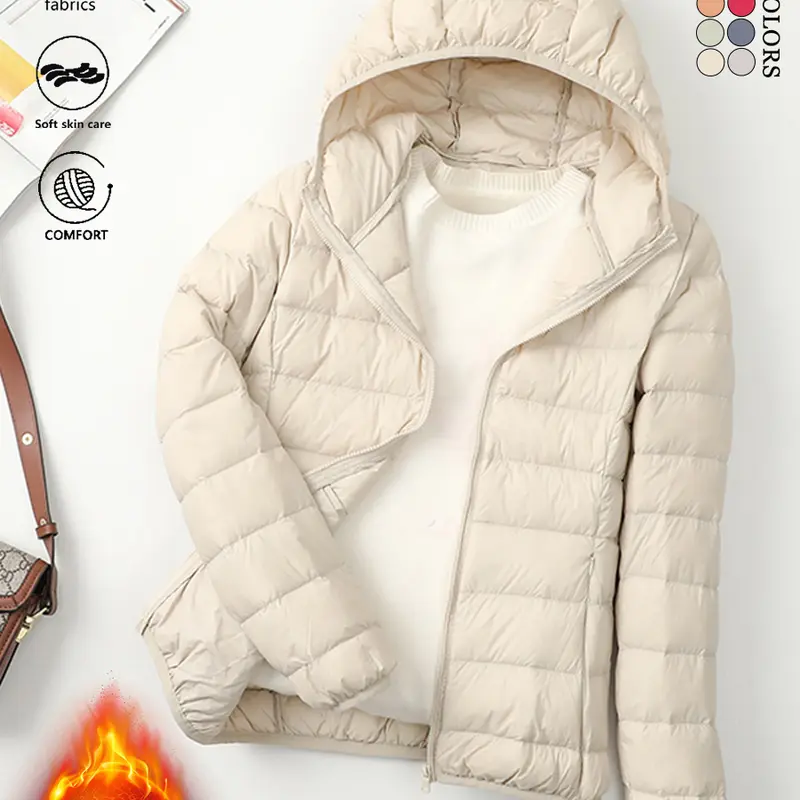 Solid-color lightweight hooded down jacket for autumn/winter (runs small—order one size up), women’s casual versatile layering jacket, windproof outerwear for fall, new arrival