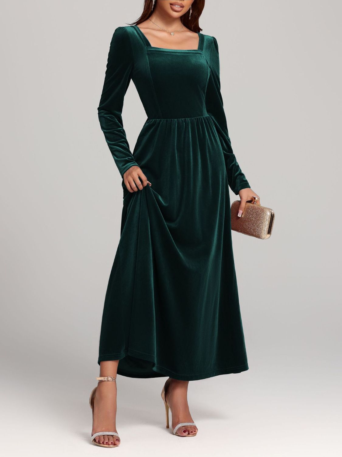 Faerie Velvet Square Neck Long Sleeve Dress | 4 Colors | Poundton-Tactilefable