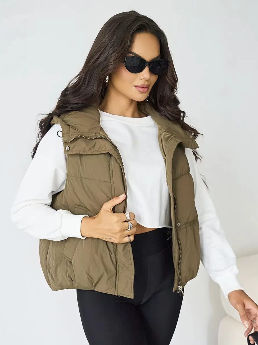 Women's Short Hooded Puffer Gilet, Loose‑Fit Zip‑Up Sleeveless Waistcoat for Autumn Winter Street Chic-TACTILEFABLE