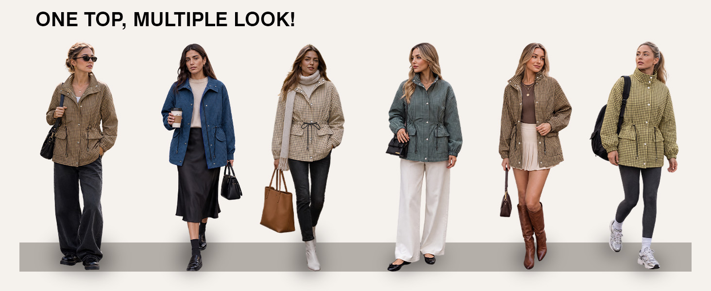 Multiple outfit styling ideas for a versatile jacket.