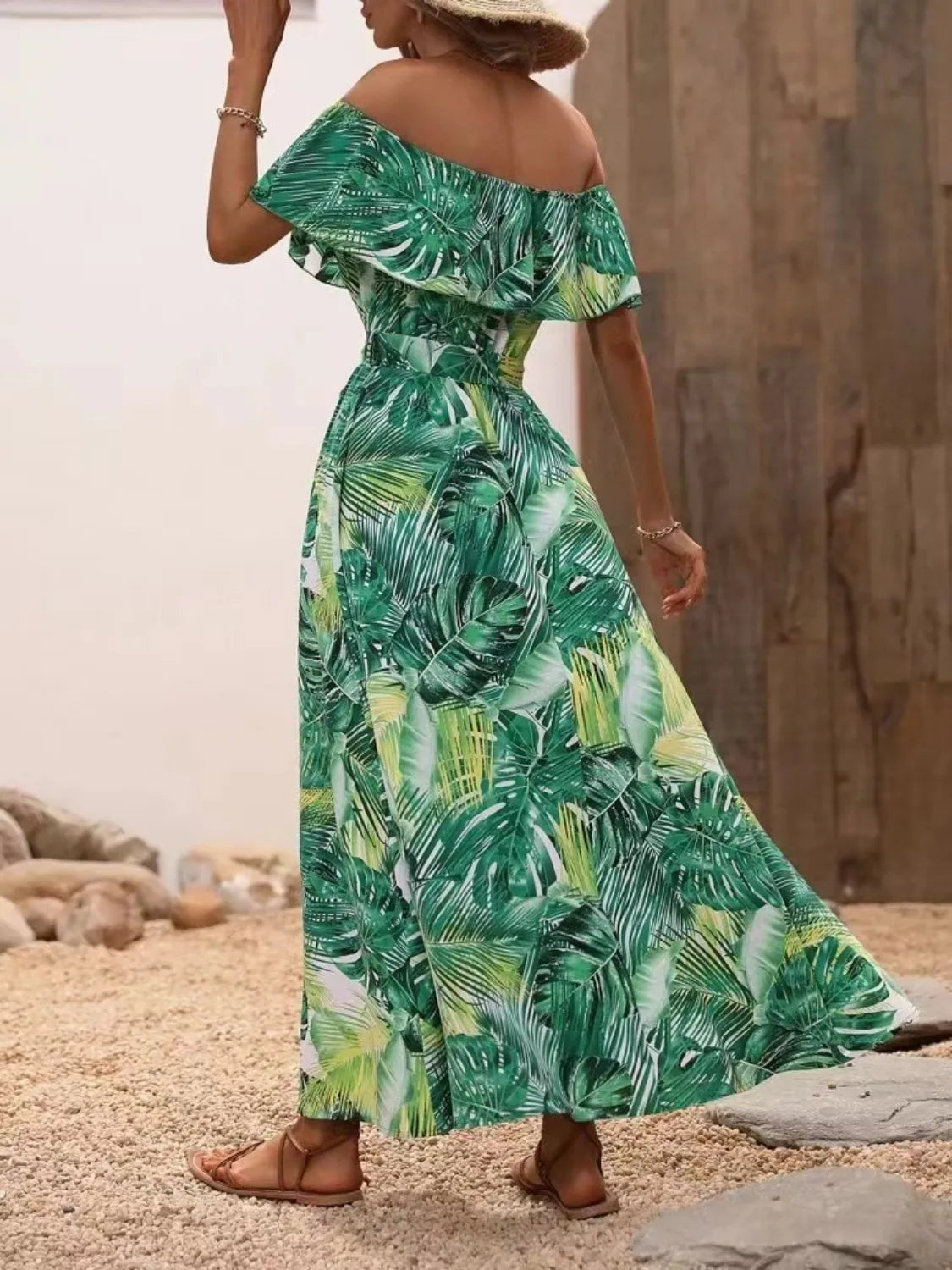 Moonlit Ruffled Printed Off Shoulder Maxi Dress | 4 colors | Poundton-Tactilefable