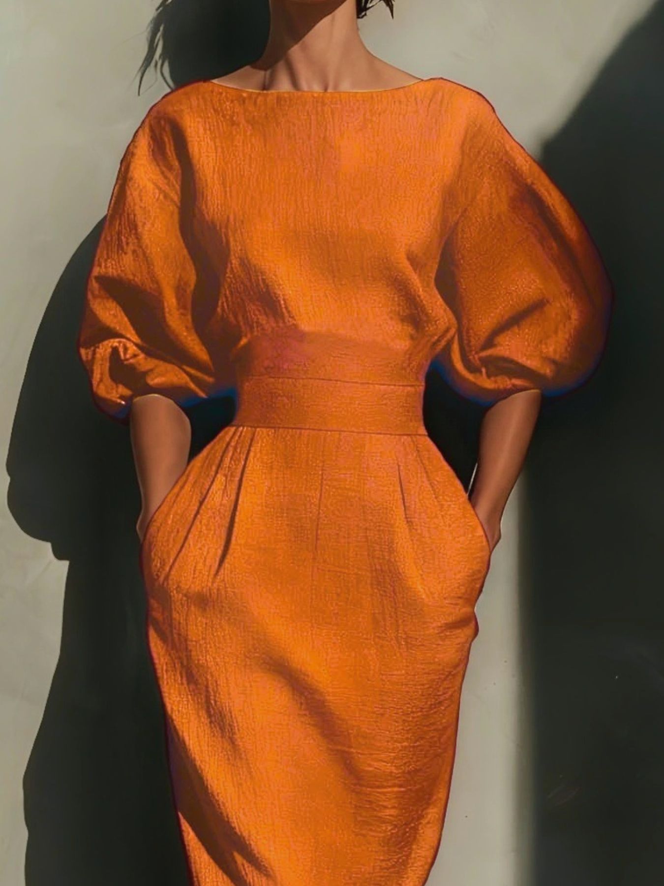 Puff-Sleeve Midi Dress with Pockets | 3 Colors-Tactilefable