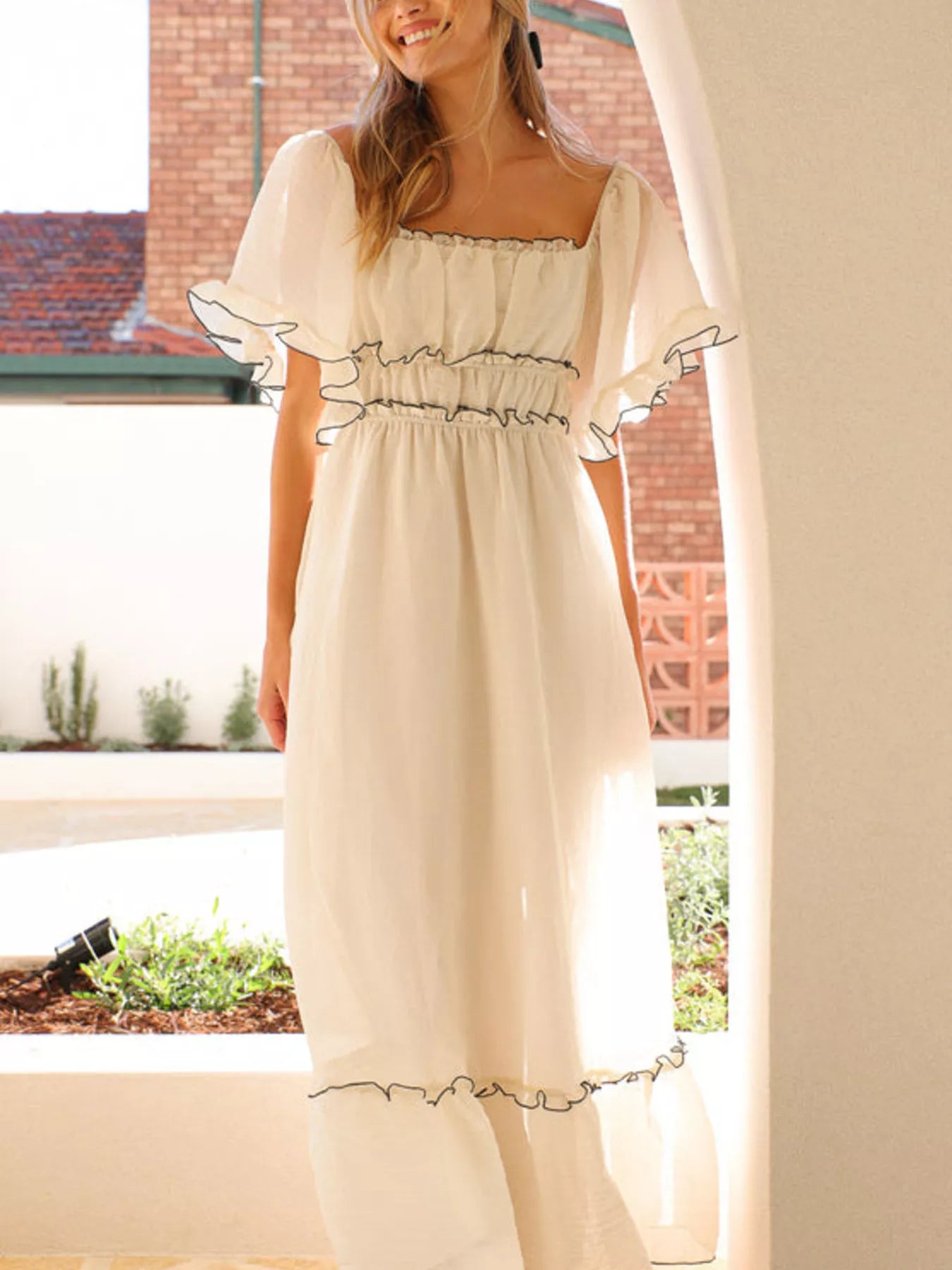 Luana Ruffle Sleeve Tiered Maxi Dress | Poundton-Tactilefable