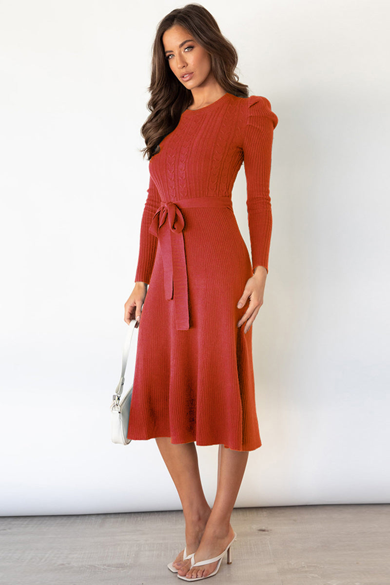 Daniela Round Neck Long Sleeve Tie Waist Sweater Dress | 5 Colors-Tactilefable