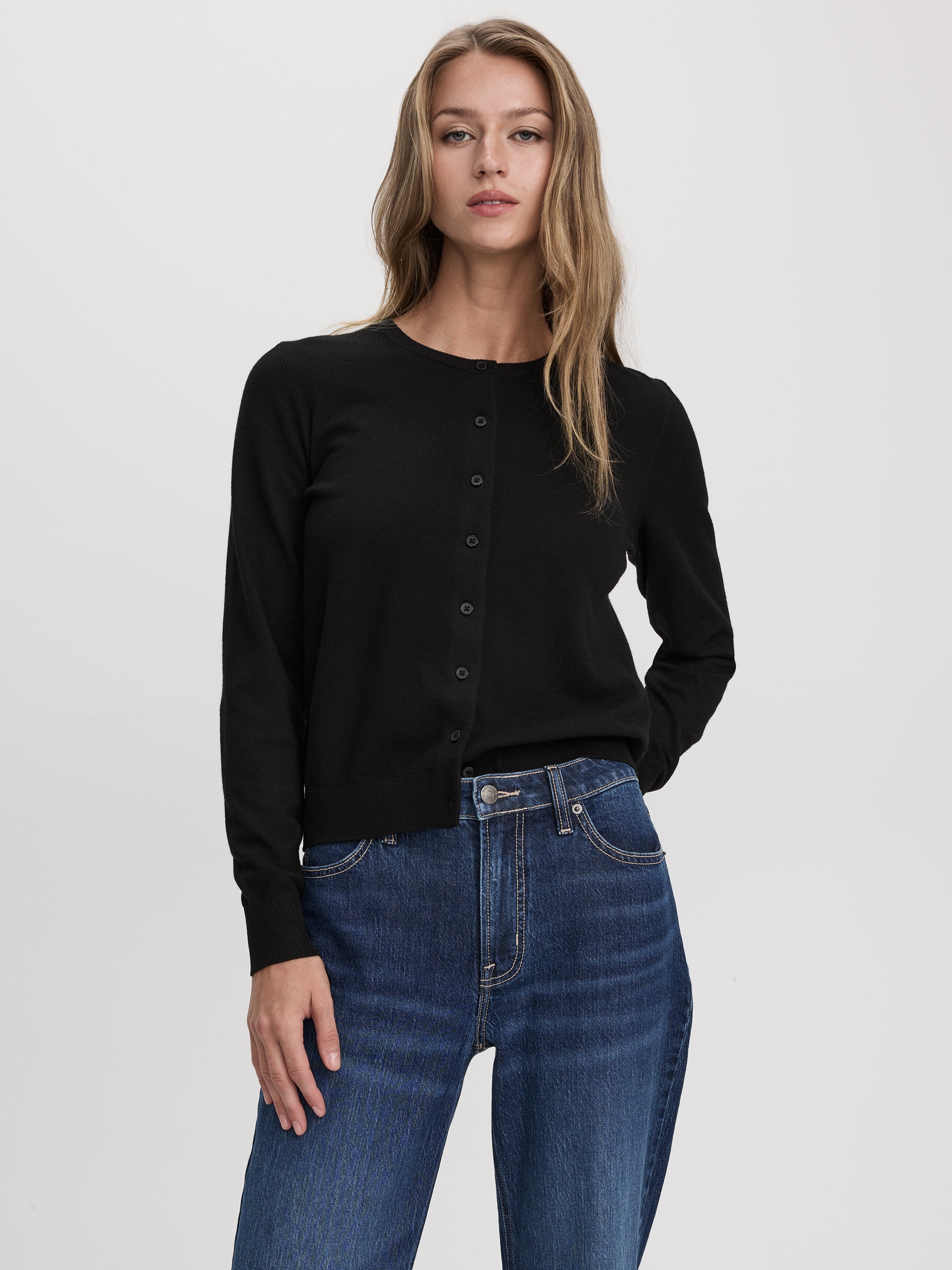 Crew-Neck Cardigan - R Essentials-Tactilefable