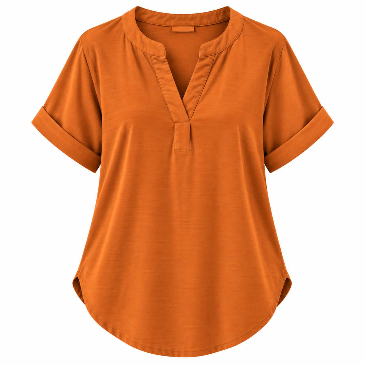 Notch Neck Rolled Cuff Blouse-Tactilefable