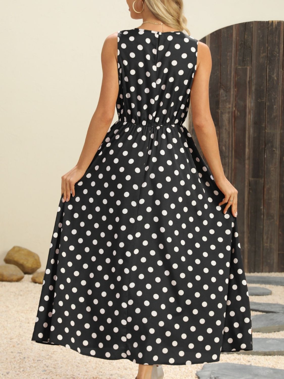 Grace Polka Dot Round Neck Sleeveless Midi Dress | 2 Colors-Tactilefable