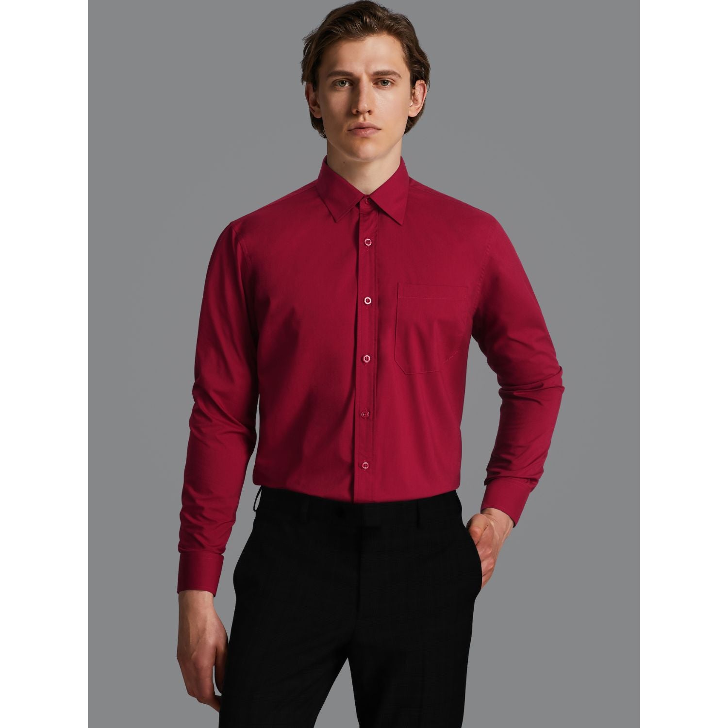  Wrinkle-Resistant Burgundy Dress Shirt for Business Trips & Conferences-Tactilefable