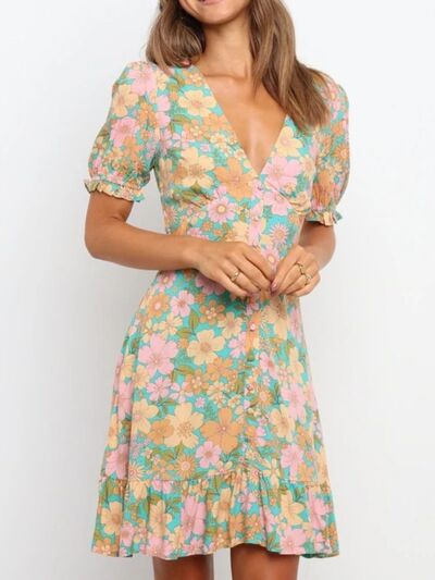 Bella Ruffled Hem Printed Short Sleeve Mini Dress | 2 Colors-Tactilefable