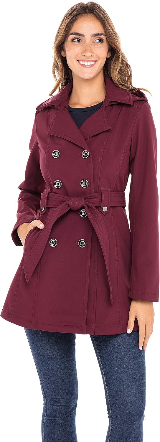 Women's Soft Shell Trench Coat with Detachable Hood-Tactilefable