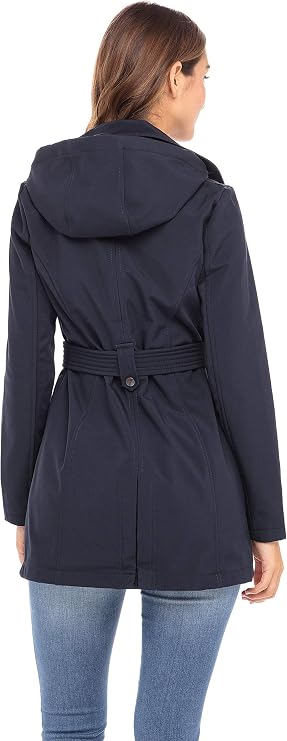 Women's Soft Shell Trench Coat with Detachable Hood-Tactilefable