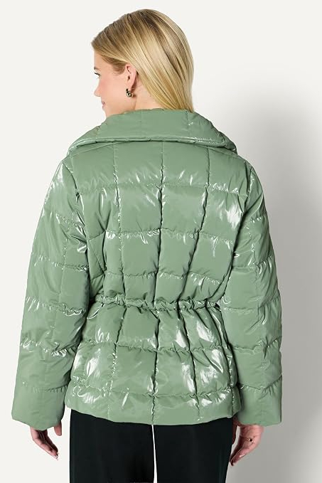 Women's Oversized-Fit Square Quilted Puffer Jacket with Adjustable Waist, Zip Front, Side Pockets-TACTILEFABLE