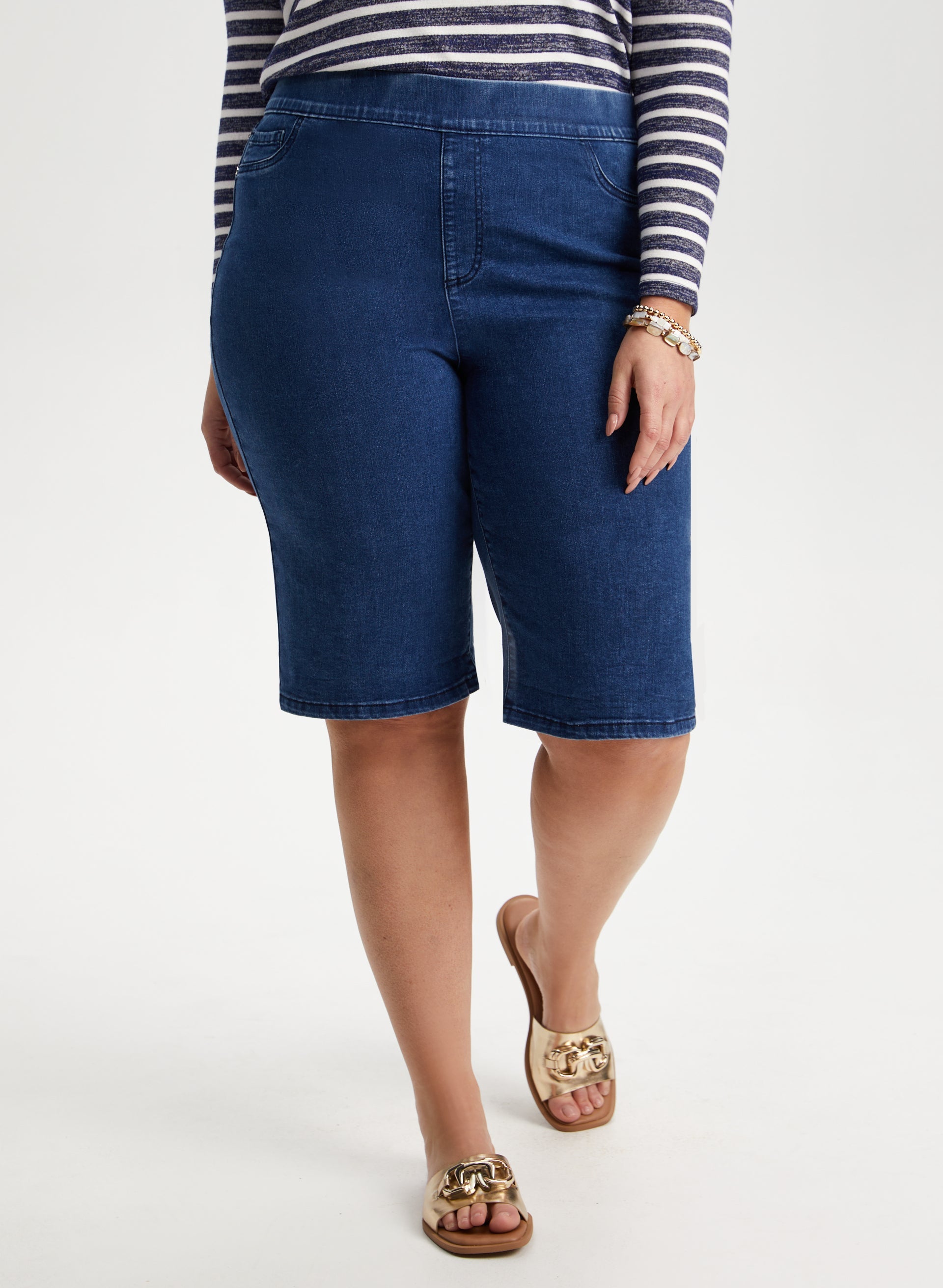 Embroidered Pull-On Jean Shorts-Tactilefable