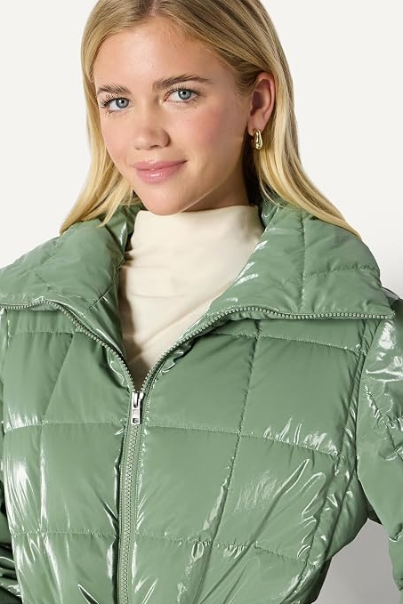 Women's Oversized-Fit Square Quilted Puffer Jacket with Adjustable Waist, Zip Front, Side Pockets-TACTILEFABLE