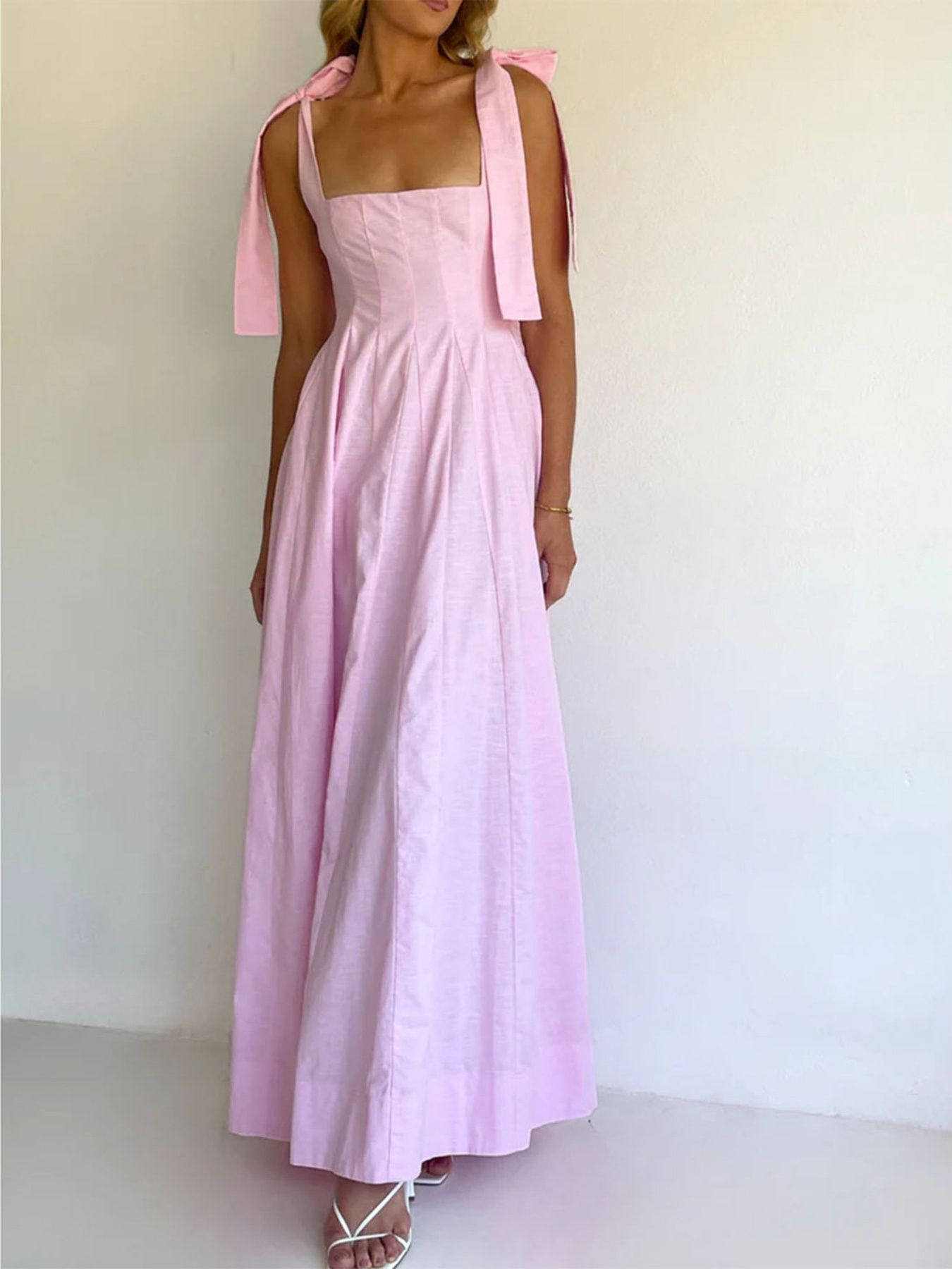 Pastel Promenade Tie-Shoulder Maxi Dress | 3 Colors-Tactilefable