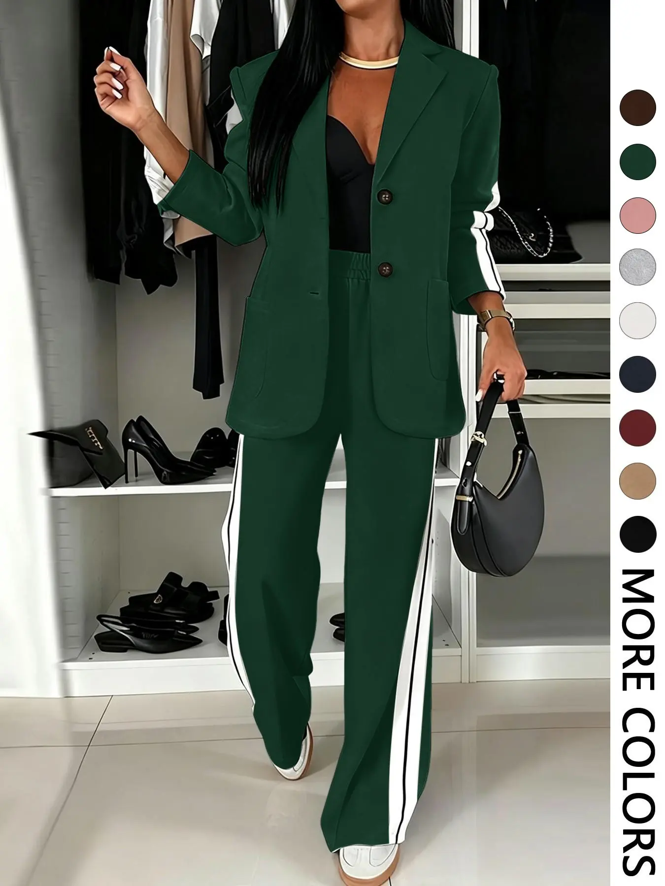 Women's Fall Winter Striped Wide Leg Suit Set-Tactilefable