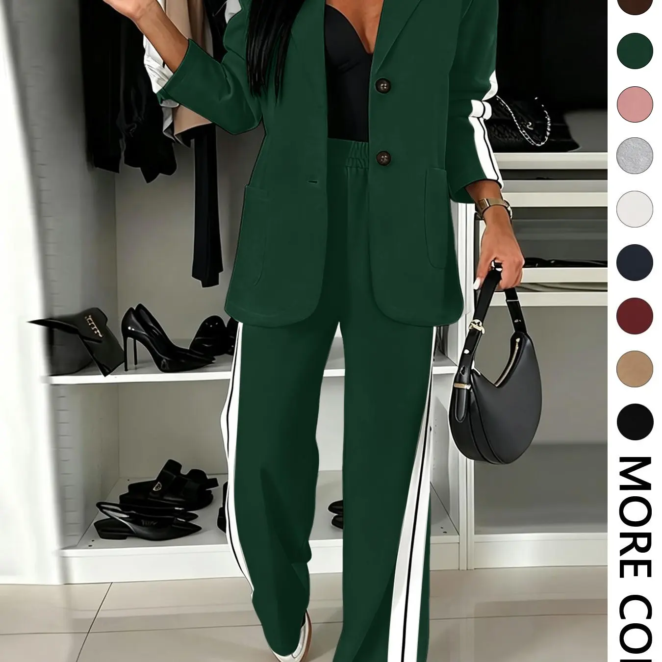 Women's Fall Winter Striped Wide Leg Suit Set-Tactilefable