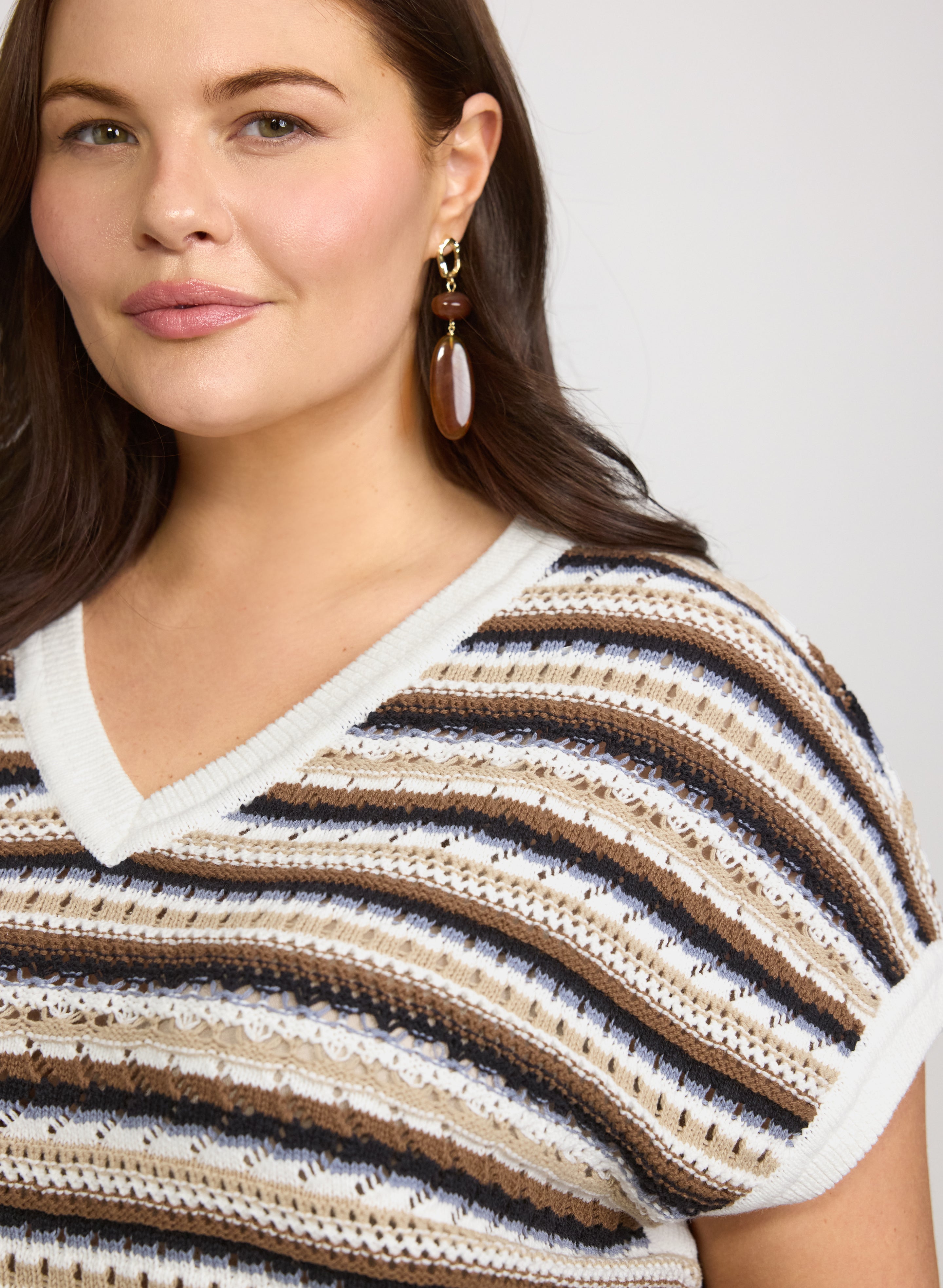 Stripe Pointelle Knit Sweater-Tactilefable