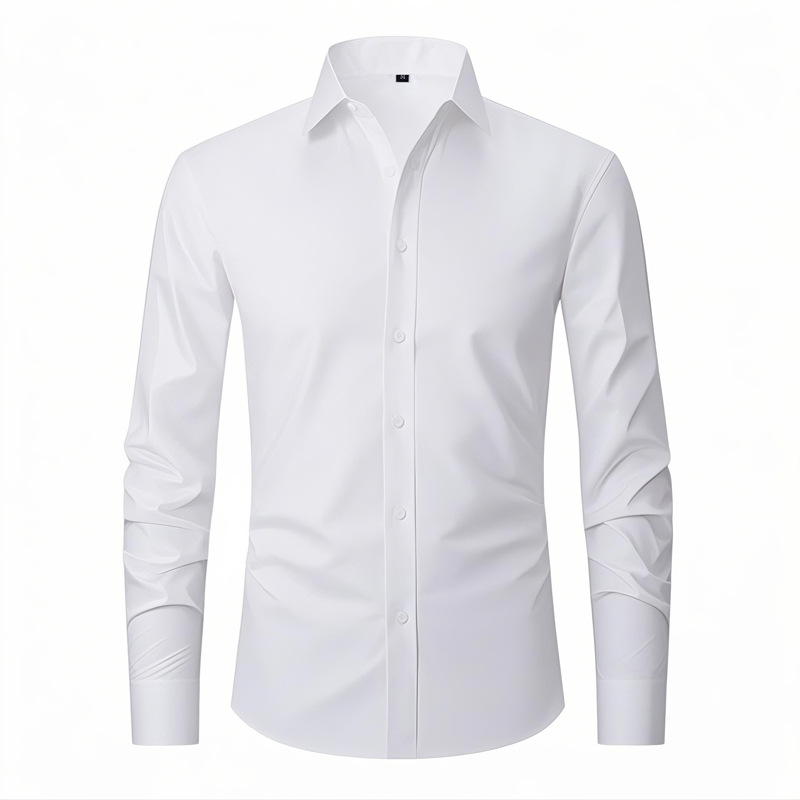 Men's Warp-Knit Wrinkle-Free Stretch Long Sleeve Dress Shirt-Tactilefable