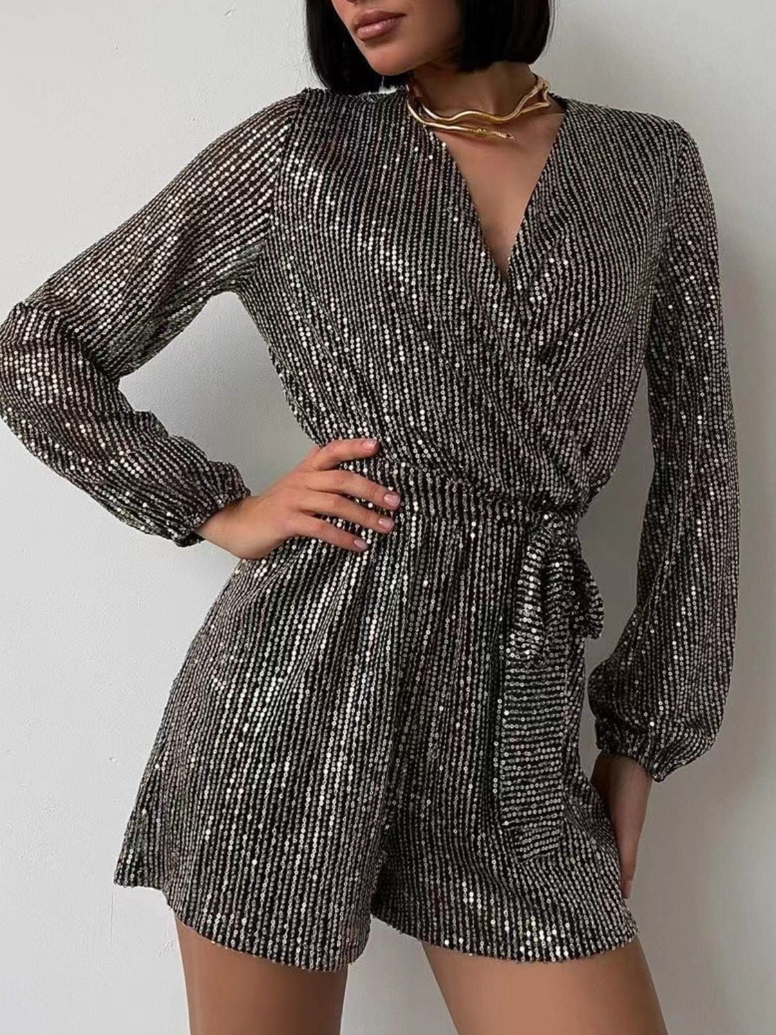 Tie Waist Long Sleeve Romper | 7 Colors-Tactilefable
