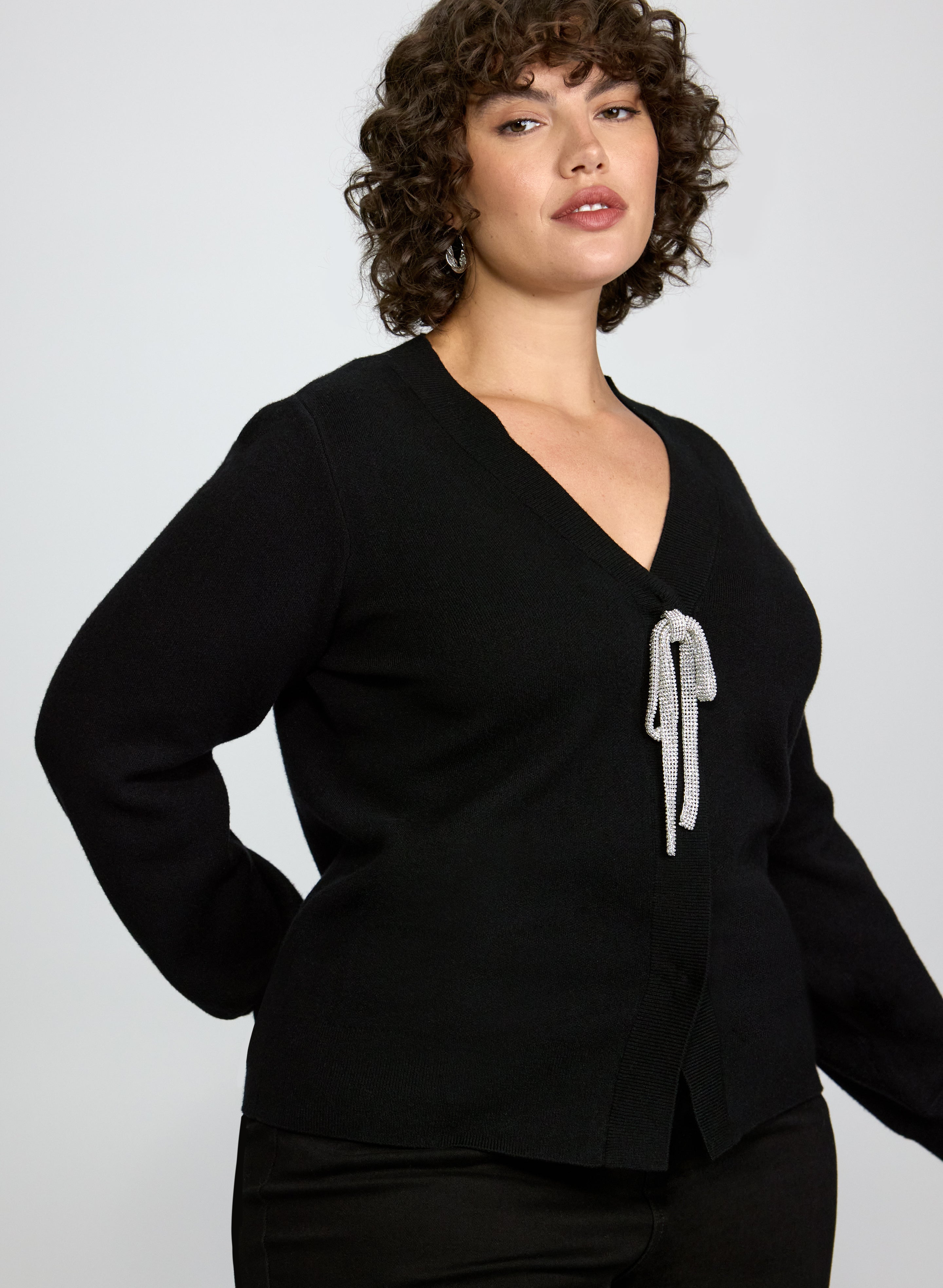 Rhinestone Bow Cardigan-Tactilefable