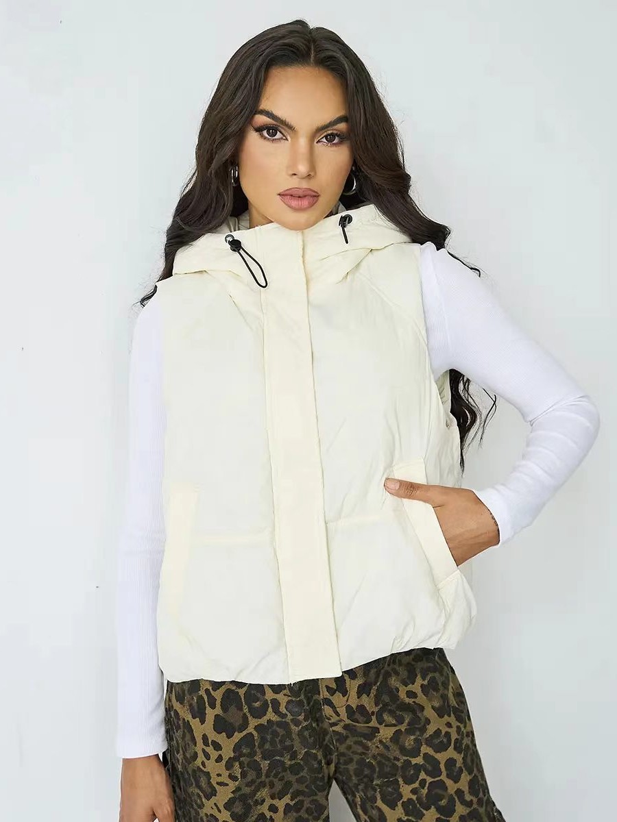 Women's Short Hooded Puffer Gilet, Loose‑Fit Zip‑Up Sleeveless Waistcoat for Autumn Winter Street Chic-TACTILEFABLE