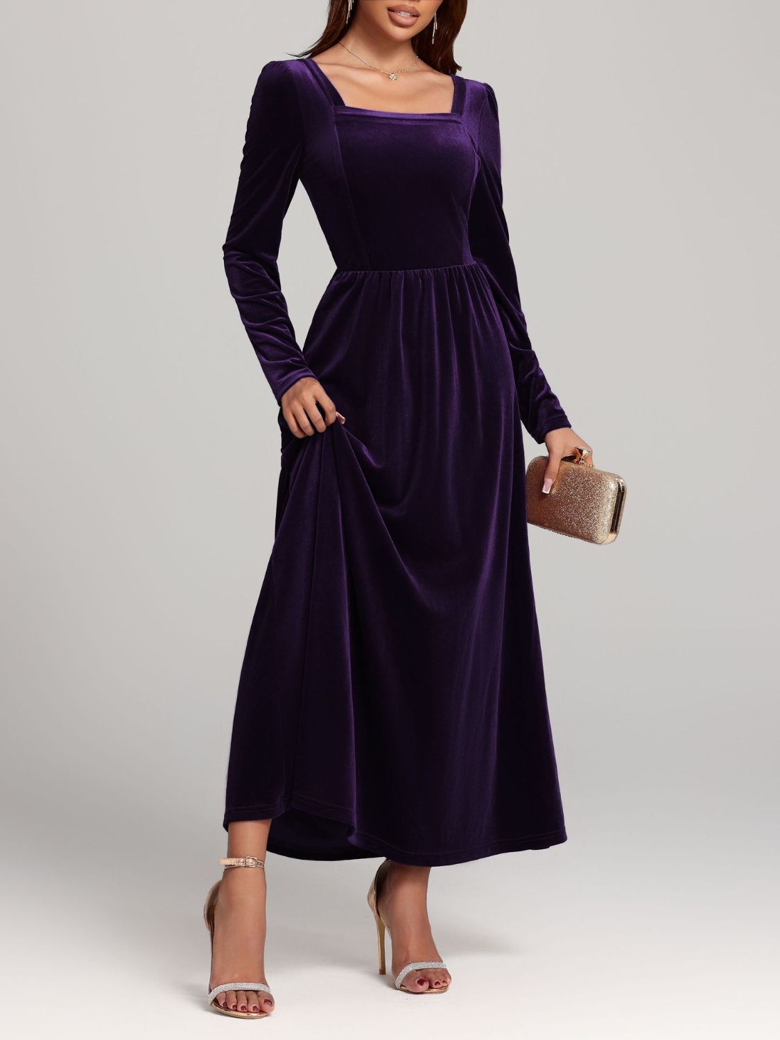 Faerie Velvet Square Neck Long Sleeve Dress | 4 Colors | Poundton-Tactilefable