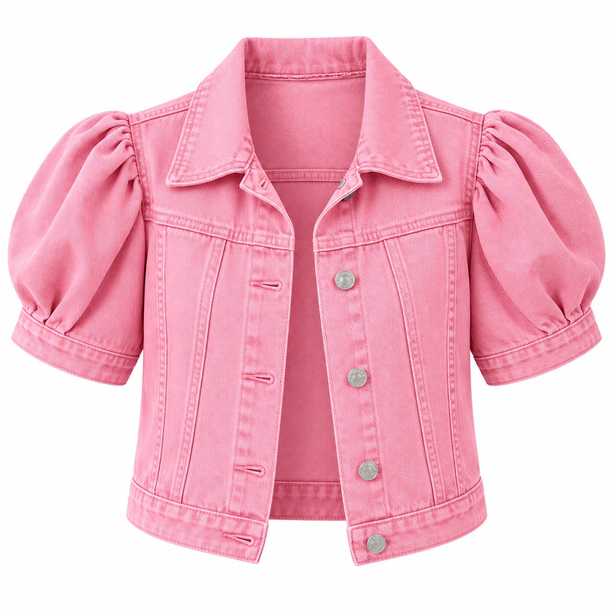 Puff Sleeve Cropped Denim Jacket-Tactilefable