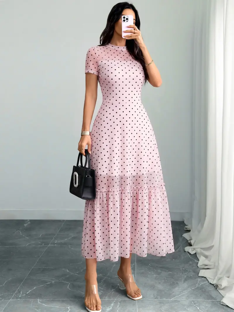 Women's Sexy Leopard Print Elegant Round Neck Mesh Skirt Dress, Stylish Casual Fashion, Perfect for Parties and Daily Wear, Date Night Dresses
