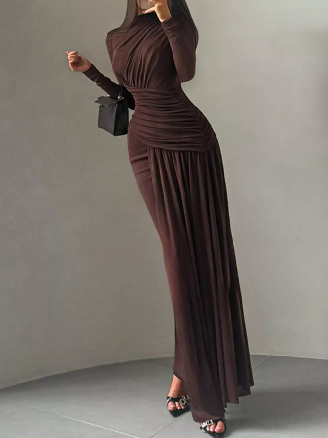 Ruched Long-Sleeve Maxi Dress | 3 Colors-Tactilefable