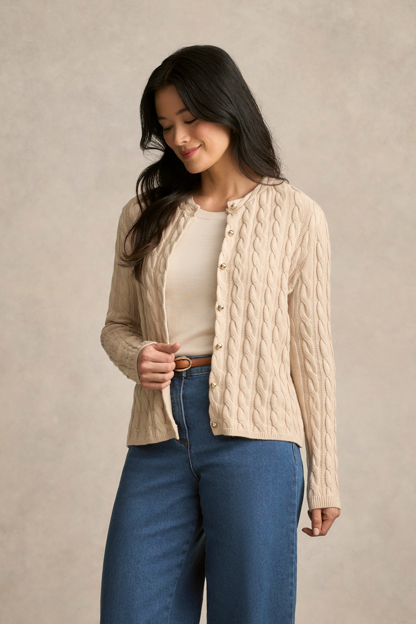 Cable Detailed Cardigan - Champagne-Tactilefable