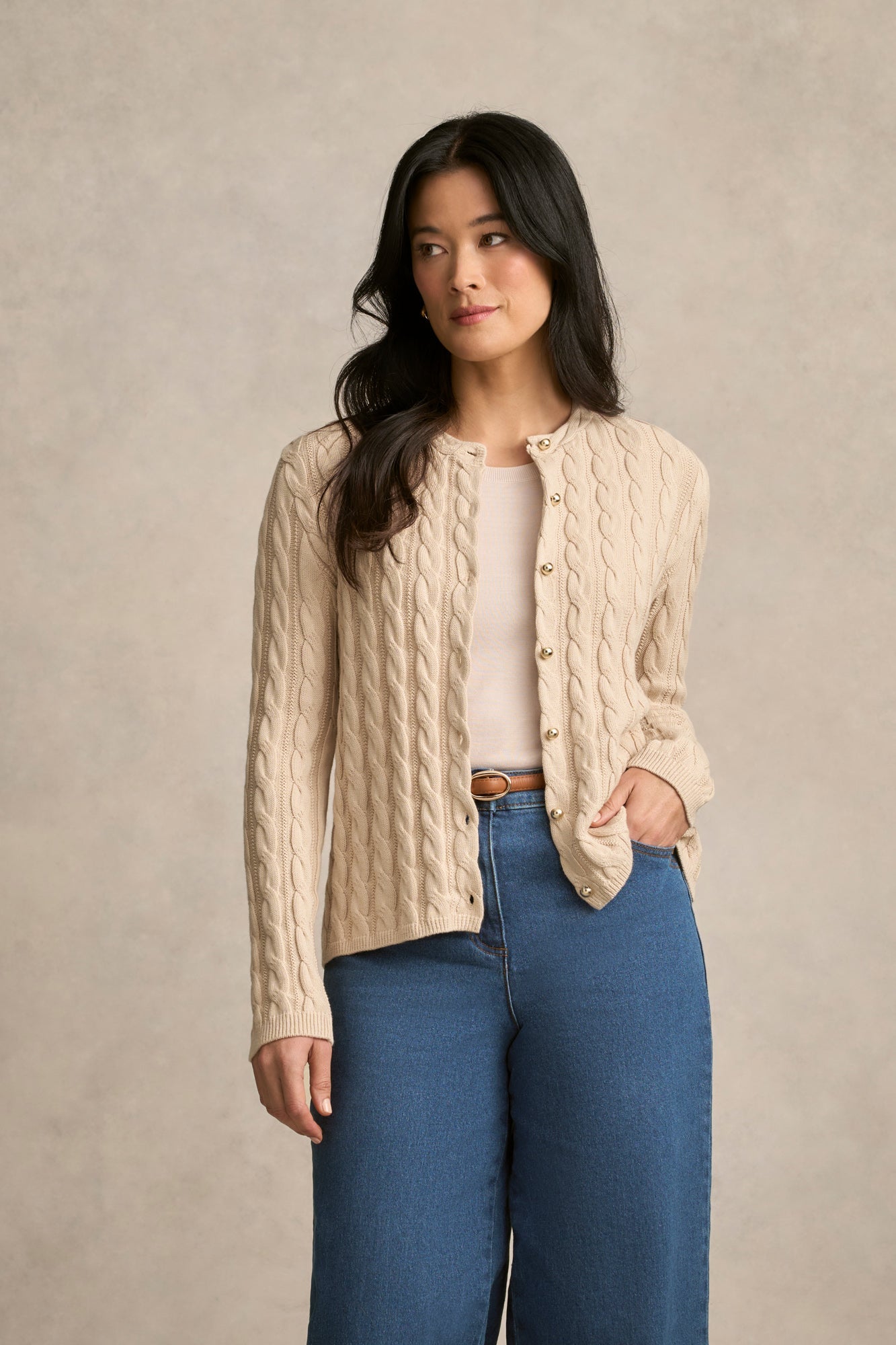 Cable Detailed Cardigan - Champagne-Tactilefable