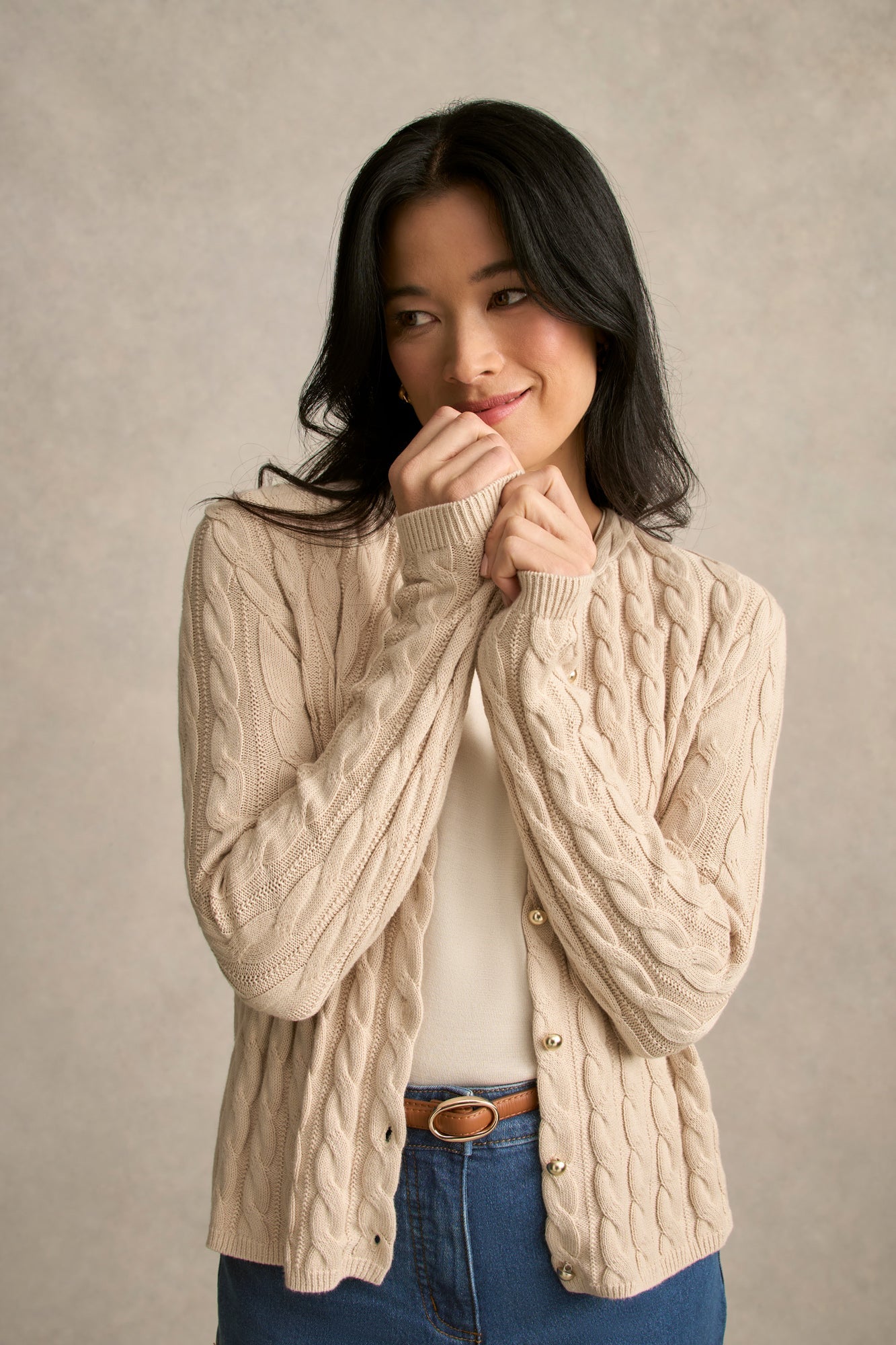 Cable Detailed Cardigan - Champagne-Tactilefable