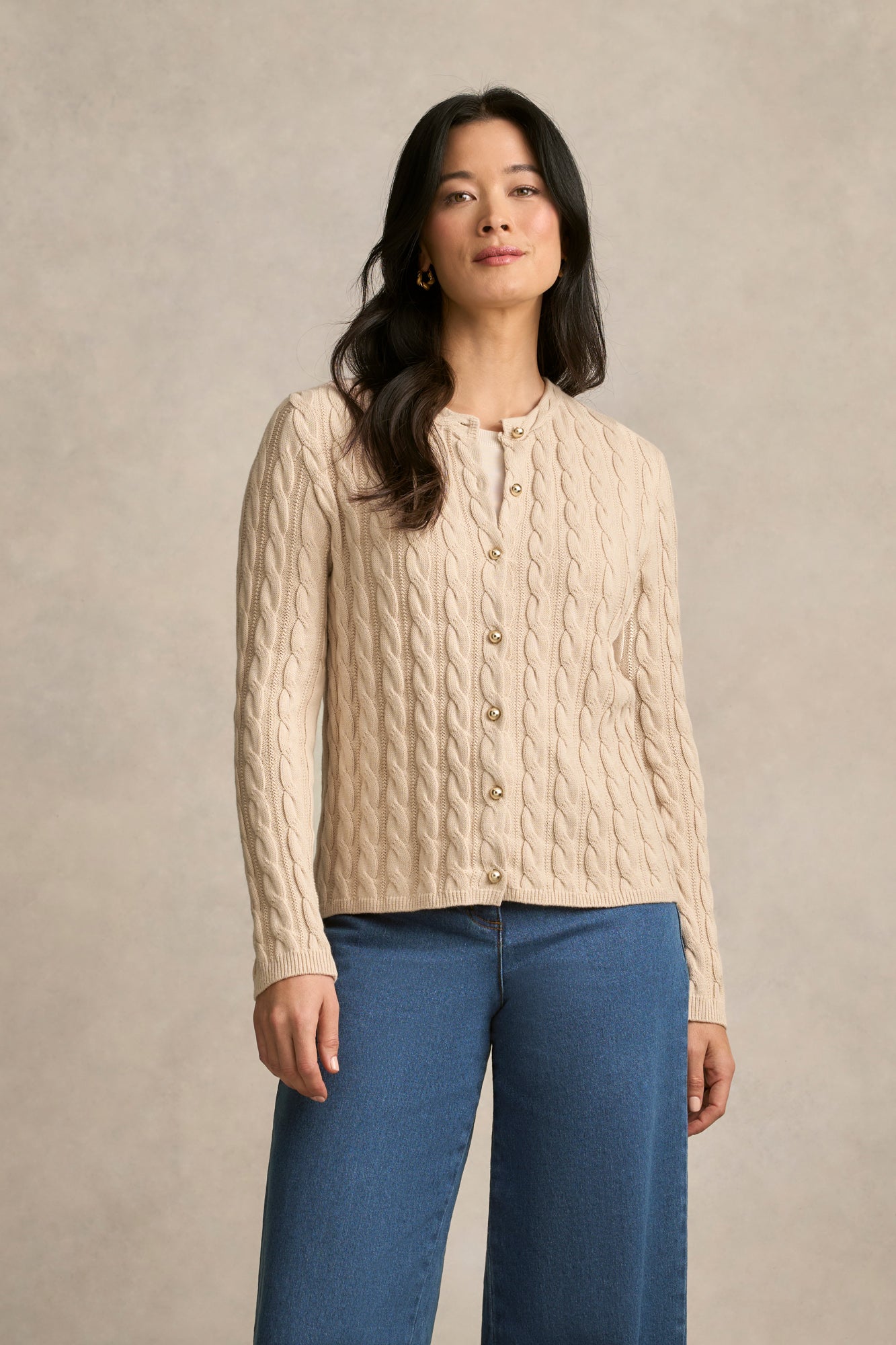 Cable Detailed Cardigan - Champagne-Tactilefable