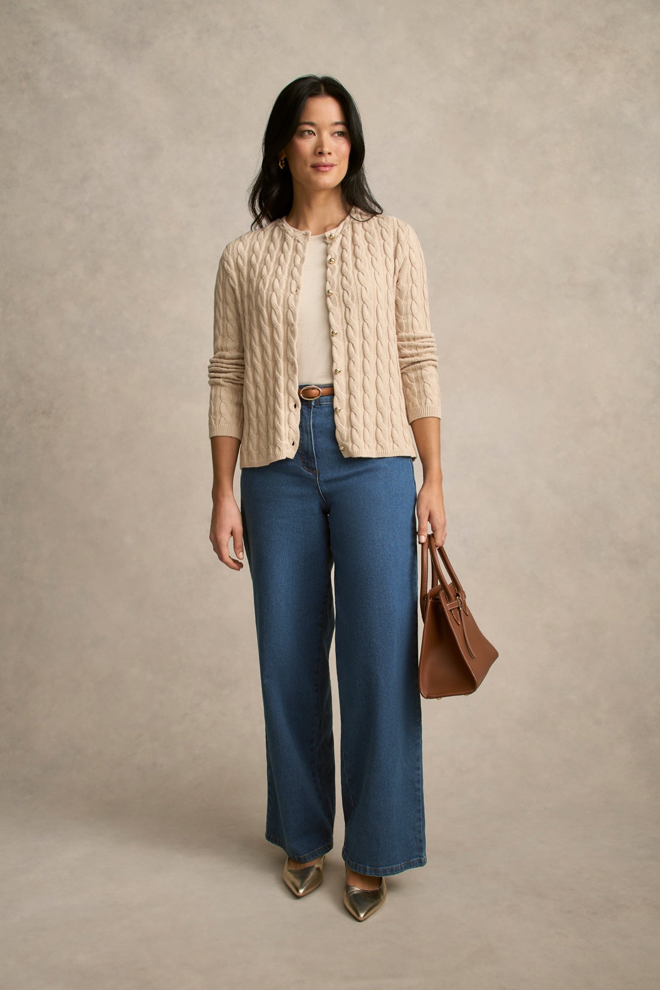 Cable Detailed Cardigan - Champagne-Tactilefable